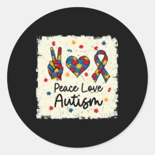Adesivo Redondo Paz Amor Autismo Em Abril Usamos Azul Pelo Autismo
