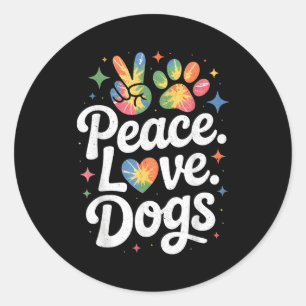 Adesivo Redondo Paz Amor Cachorros Tie Dye Amante de Cachorro Resg