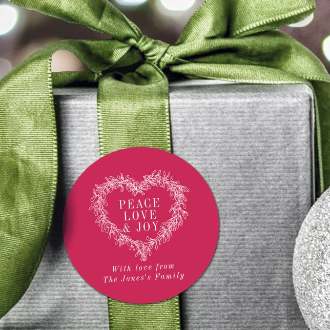 Adesivo Redondo Paz, amor, condecoração Natal, branco vermelho (Criador carregado)