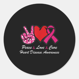 Adesivo Redondo Paz Amor Cura Conscientização Doenças Cardíacas Ch
