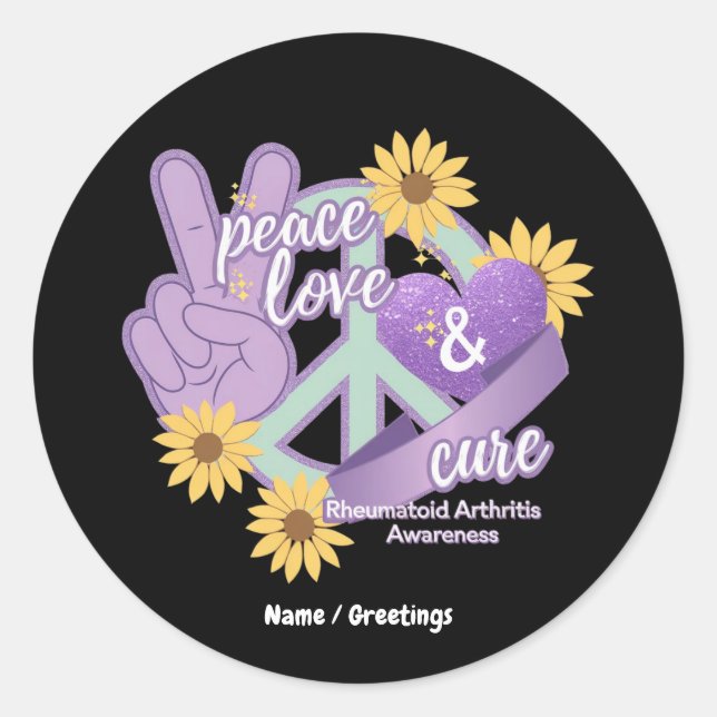 Adesivo Redondo Paz Amor Curto Artrite Reumatoide Sensibilização (Frente)