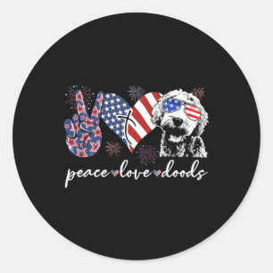 Adesivo Redondo Paz Amor Doods Goldendoodle Bandeira Dos EUA Doodl