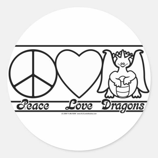 Adesivo Redondo Paz, Amor e Dragões (Frente)