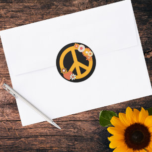 Adesivo Redondo Paz, Amor e Flores