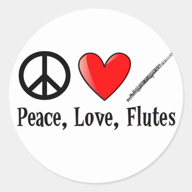 Adesivo Redondo Paz, Amor e Flutes (Frente)