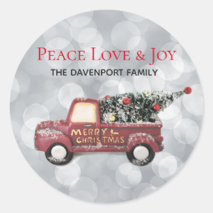 Adesivo Redondo Paz Amor e Joy Truck Feliz Natal