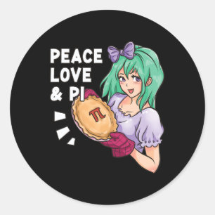 Adesivo Redondo Paz, Amor E Pi - Março, 14 Pi Day Anime Math