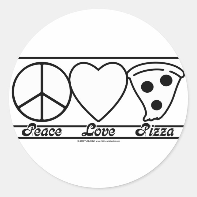 Adesivo Redondo Paz, Amor e Pizza (Frente)
