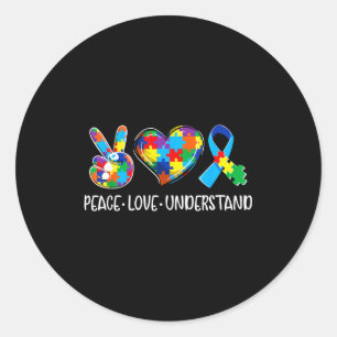Adesivo Redondo Paz amor entenda a consciência da autismo autista