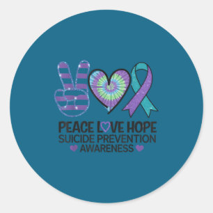 Adesivo Redondo Paz Amor Esperança Prevenção de Suicídio Tie Dye C