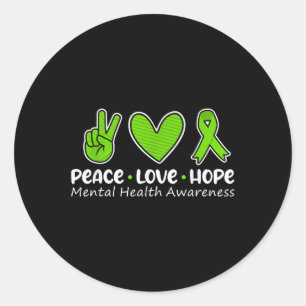 Adesivo Redondo Paz Amor Esperança Saúde Mental Consciência Verde