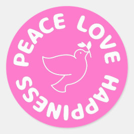 ADESIVO REDONDO PAZ AMOR FELICIDADE STICKER REDONDO CLÁSSICO