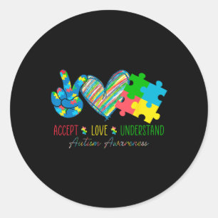 Adesivo Redondo Paz Amor Fita Autismo Atenção Aceitar Amor