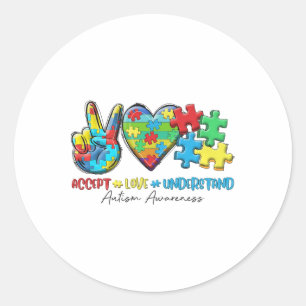 Adesivo Redondo Paz Amor Fita Autismo Atenção Aceitar Amor