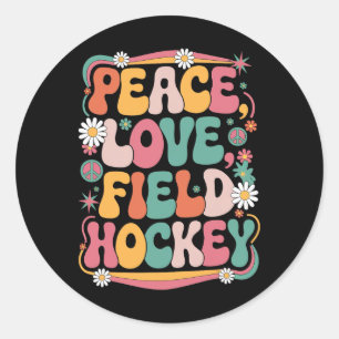 Adesivo Redondo Paz Amor Hóquei em Campo 70s Hippie Retro Hóquei e