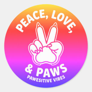 Adesivo Redondo Paz Amor & Patas Vibrações Positivas de Cão Amante