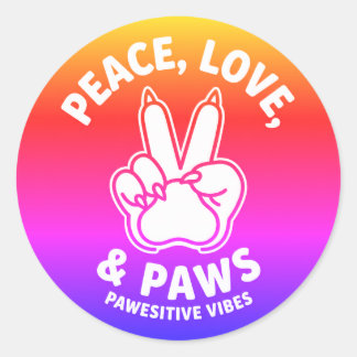 Adesivo Redondo Paz Amor & Patas Vibrações Positivas de Cão Amante