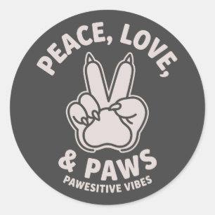 Adesivo Redondo Paz Amor & Patas Vibrações Positivas de Cão Amante