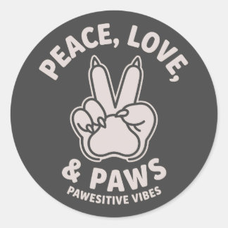 Adesivo Redondo Paz Amor & Patas Vibrações Positivas de Cão Amante