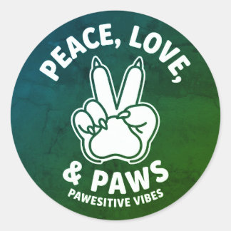 Adesivo Redondo Paz Amor & Patas Vibrações Positivas de Cão Amante