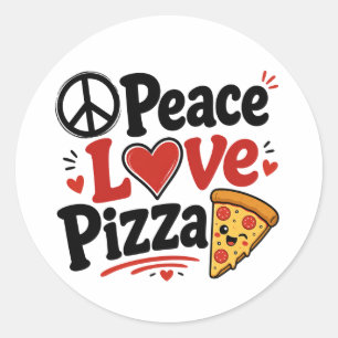 Adesivo Redondo Paz Amor Pizza Fofo Design Comida Divertido