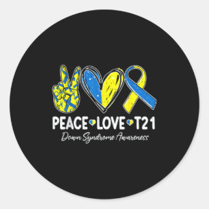 Adesivo Redondo Paz amor t21 síndrome de down conscientização tris