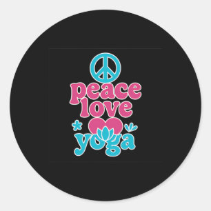 Adesivo Redondo Paz Amor Yoga Rétro Lótus Coração Arte Gráfica