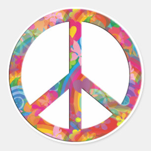 Adesivo Redondo Paz de flower power