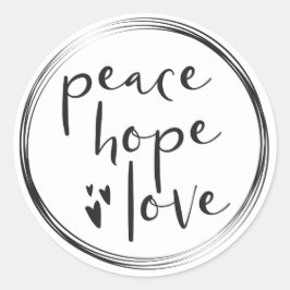 Adesivo Redondo Paz, Esperança e Amor, modernos, com círculos