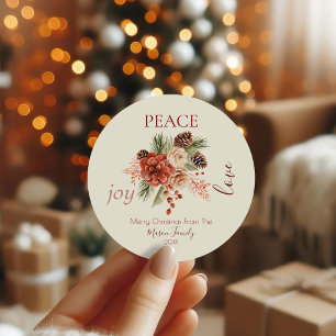Adesivo Redondo Paz Joy Love Beige Floral Natal