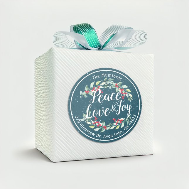 Adesivo Redondo Paz Joy & Love Feliz ano novo de Natal Endereço (Criador carregado)