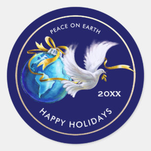 Adesivo Redondo Paz na Terra. Dove da Paz   Natal de Ano Personali
