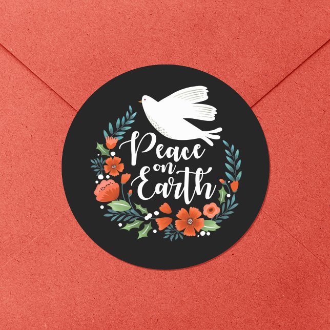 Adesivo Redondo Paz no Natal da Terra (A pretty envelope seal for your Christmas holiday mail.)