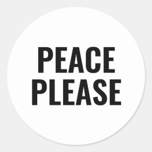 Adesivo Redondo Paz por favor minimalista e negro contra a guerra