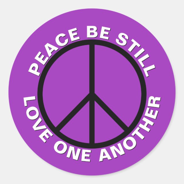 Adesivo Redondo Paz Seja Amar Um Ao Outro Roxo Brilhante (Frente)