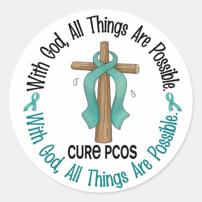 Adesivo Redondo PCOS com Deus Cruz (Frente)