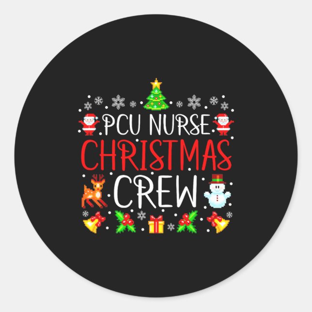 Adesivo Redondo Pcu Nurse Christmas Crew Matching Xmas  (Frente)
