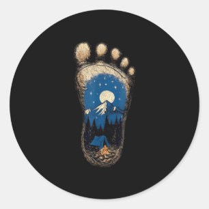 Adesivo Redondo Pé de pé grande acampamento montanha sasquatch