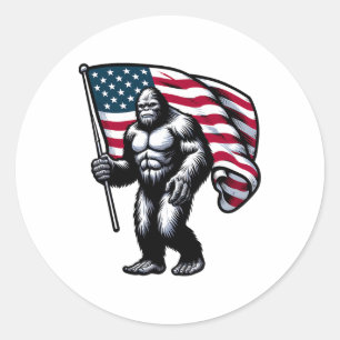 Adesivo Redondo Pé Grande 4 De Julho Sasquatch American Usa Flag P