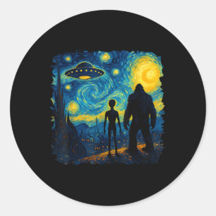 Adesivo Redondo Pé Grande Alien Ufo Van Gogh Noite Estrelada Sasqu