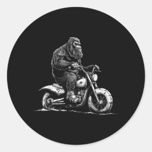 Adesivo Redondo Pé Grande Andando Uma Bicicleta Engraçado Sasquatc