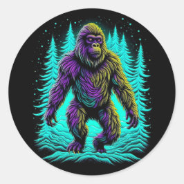 Adesivo Redondo Pé Grande Asquatch em Teal e Preto