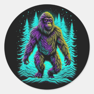 Adesivo Redondo Pé Grande Asquatch em Teal e Preto