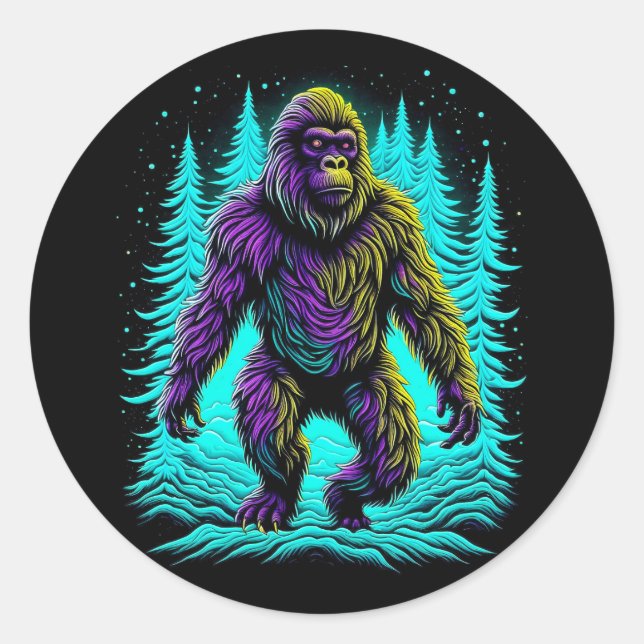 Adesivo Redondo Pé Grande Asquatch em Teal e Preto (Frente)