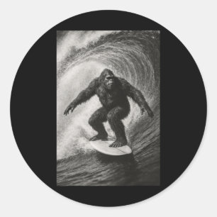 Adesivo Redondo Pé Grande Divertido Surfando Selfie No Mar Na Pran