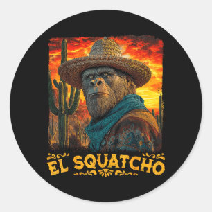 Adesivo Redondo Pé Grande El Squatcho Sasquatch Mexicano Cinco de