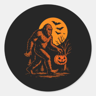 Adesivo Redondo Pé Grande Halloween Sasquatch Abóbora de Halloween