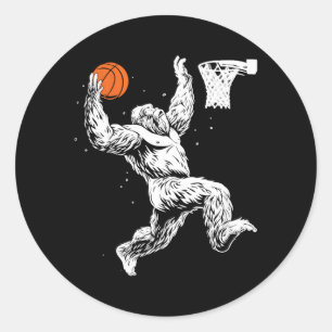 Adesivo Redondo Pé Grande Jogando Basquete Sasquatch Bball Engraça