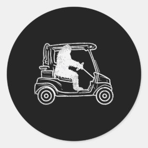 Adesivo Redondo Pé Grande Sasquatch Dirigindo Golfe Carrinho Engra