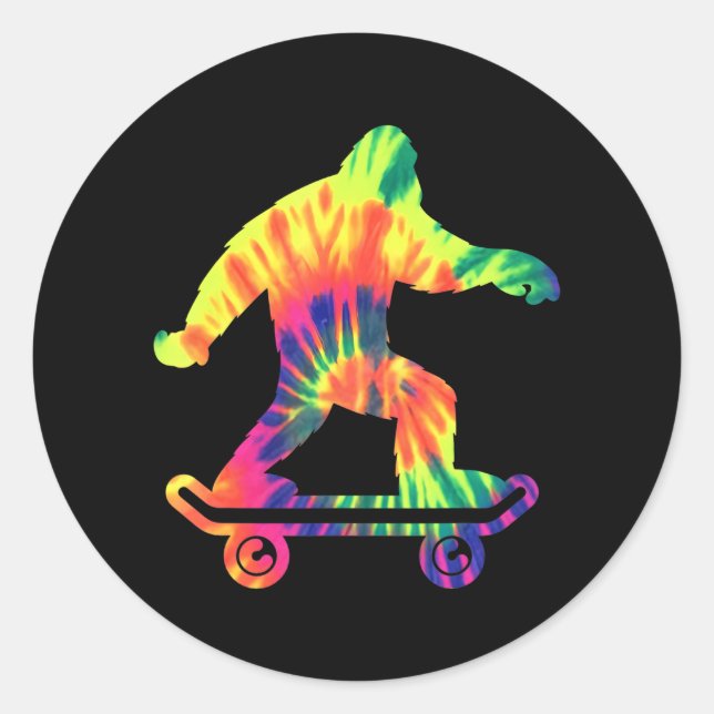 Adesivo Redondo Pé-Grande Tie Dye Hippie Skateboarders Sasquatch (Frente)